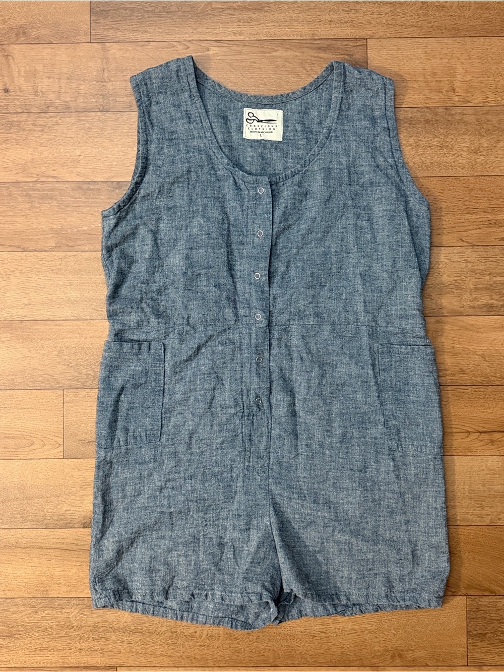 Conscious Clothing Size Large Blue Romper Made In Michigan Organic Earthy Light